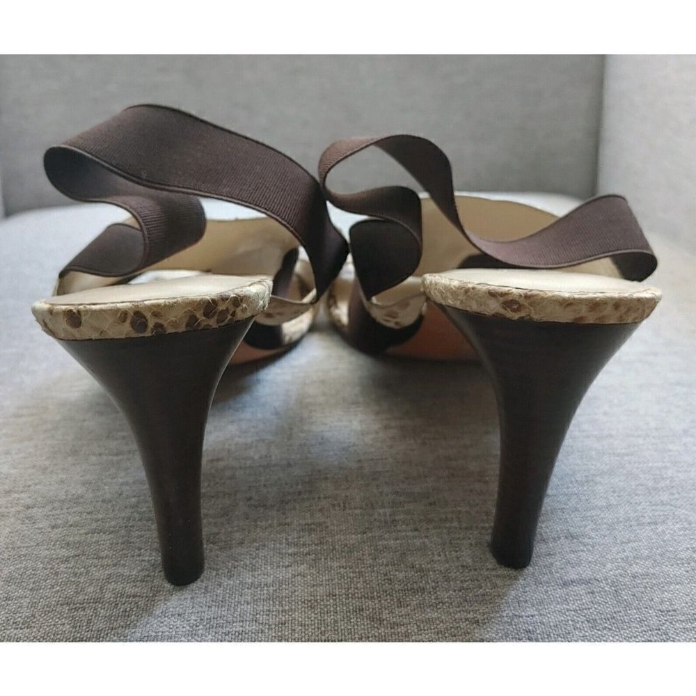 Michael Kors Brown and Tan Leather Snakeskin Print Open Toe Strappy Heels Size 9 - Picture 8 of 10